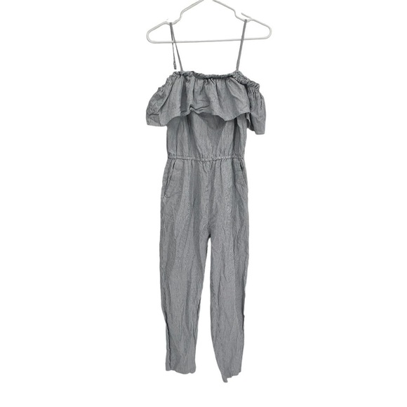 H&M Blue White Striped Spaghetti Strap Cold Shoulder Jumpsuit Size 6 Women’s - Picture 1 of 6